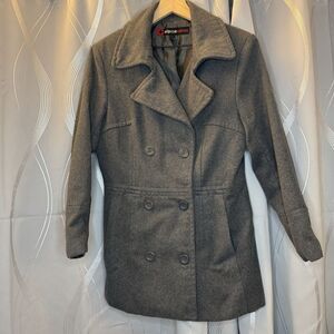 Alpine Swiss Women's Dark Gray Wool Peacoat w/ Buttons Warm Winter Jacket Size M